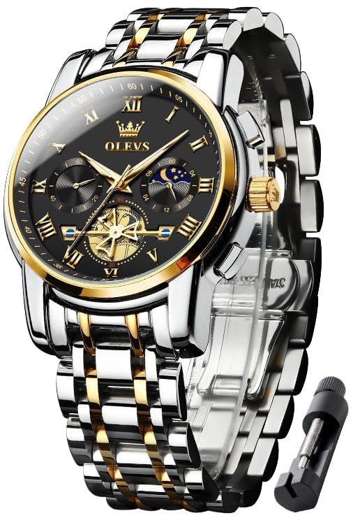 OLEVS 腕時計 メンズ おしゃれ クロノグラフ 時計 メンズ ビジネス 人気 ブランド 大きめ 見やすい アナログ 防水 クォーツ うで時計 (ゴールド/ブラック)